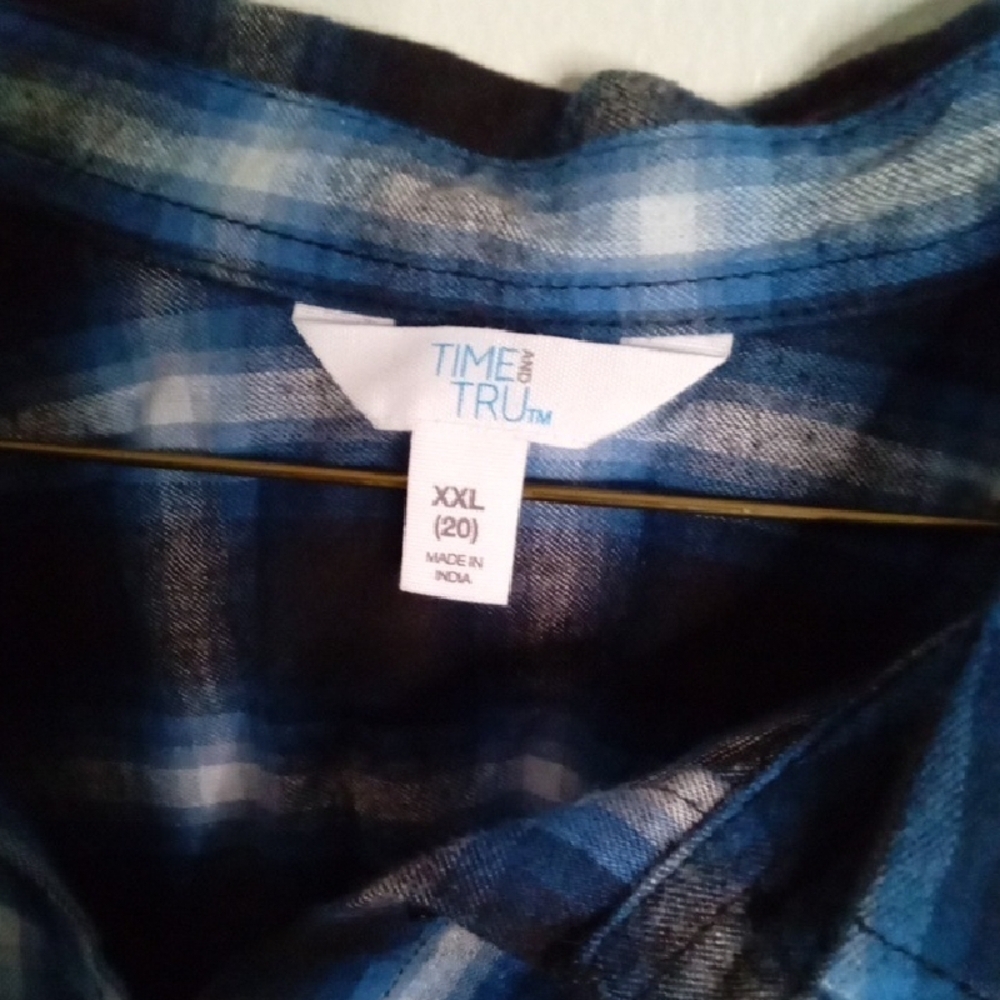 Time and Tru Navy Plaid Shirt - Picture 4 of 5